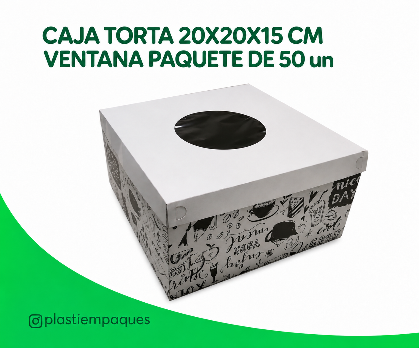 CAJA TORTA 20X20X15 CM VENTANA PAQUETE DE 50 un CAJA TORTA 20X20X15 CM VENTANA PAQUETE DE 50 un - Imagen 1