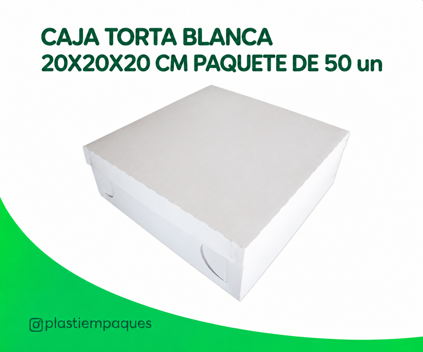 CAJA TORTA BLANCA 20X20X20 CM PAQUETE DE 50 un CAJA TORTA BLANCA 20X20X20 CM PAQUETE DE 50 un - Imagen 1