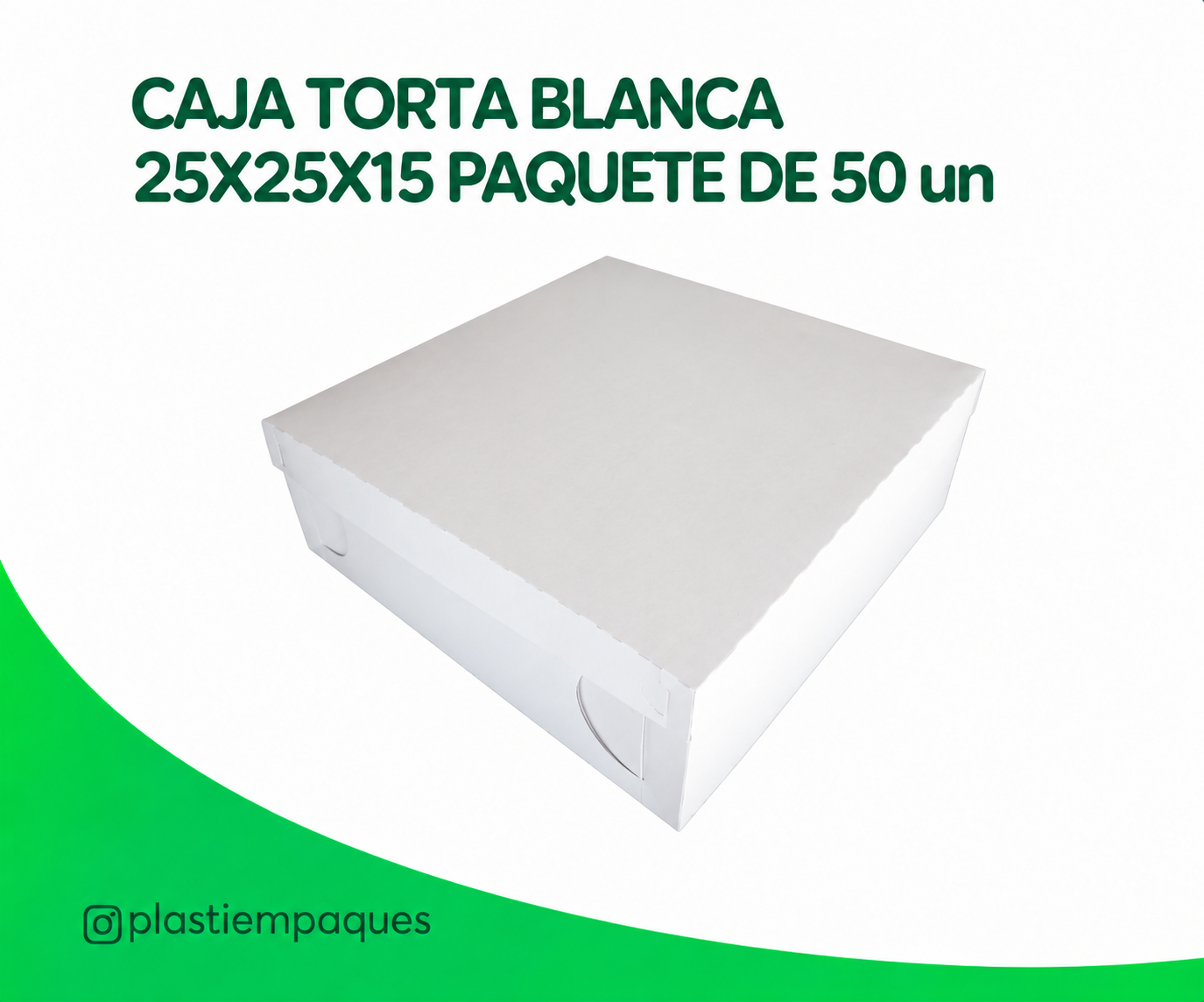 CAJA TORTA BLANCA 25X25X15 PAQUETE DE 50 un CAJA TORTA BLANCA 25X25X15 PAQUETE DE 50 un - Imagen 1