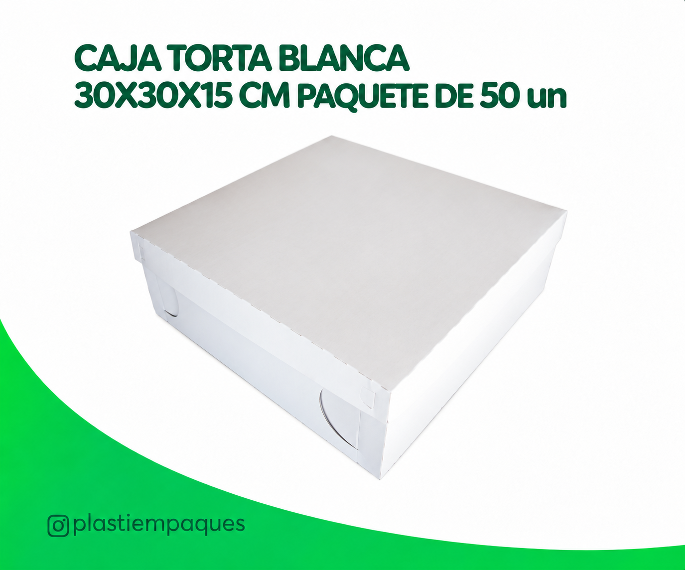 CAJA TORTA BLANCA 30X30X15 CM PAQUETE DE 50 un CAJA TORTA BLANCA 30X30X15 CM PAQUETE DE 50 un - Imagen 1