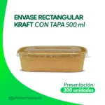 ENVASE RECTANGULAR KRAFT CON TAPA 500 ml 300 UNI