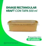 ENVASE RECTANGULAR KRAFT CON TAPA 500 ml 50 UNI