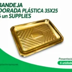 BANDEJA DORADA PLÁSTICA 35x25 6 Unds SUPPLIES