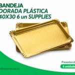 BANDEJA DORADA PLÁSTICA 40x30 6 Unds SUPPLIES