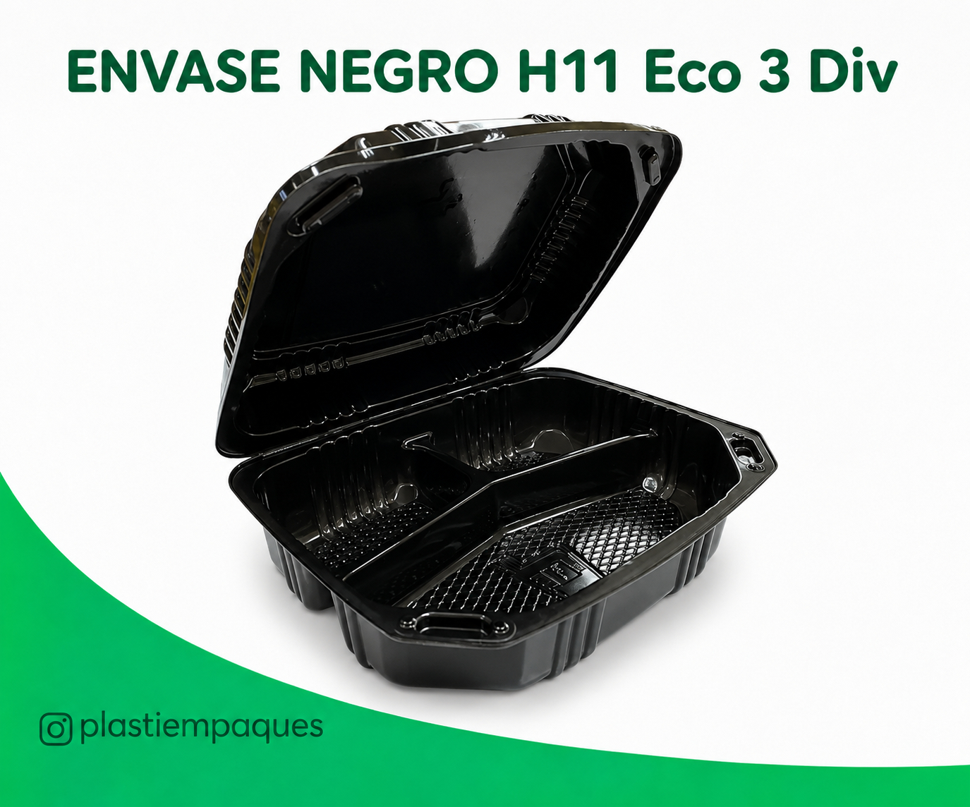 ENVASE-NEGRO-H11-Eco-3-Div ENVASE H11 NEGRO 3 DIV. Ecoplast 100 Unds - Imagen 1