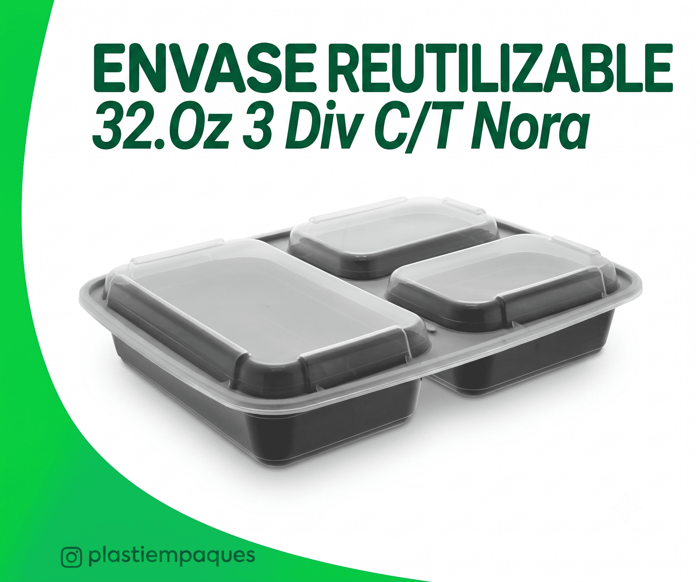 ENVASE-REUTILIZABLE-32.Oz-3-Div-CT-Nora ENVASE REUTILIZABLE 32.Oz 3 Div C/T Nora - Imagen 1