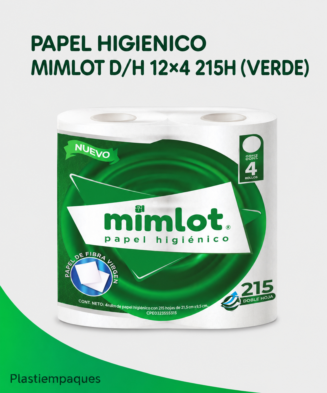 PAPEL-HIGIENICO-MILOT-VERDE- PAPEL HIGIENICO MIMLOT D/H 12x4 215H VERDE - Imagen 1