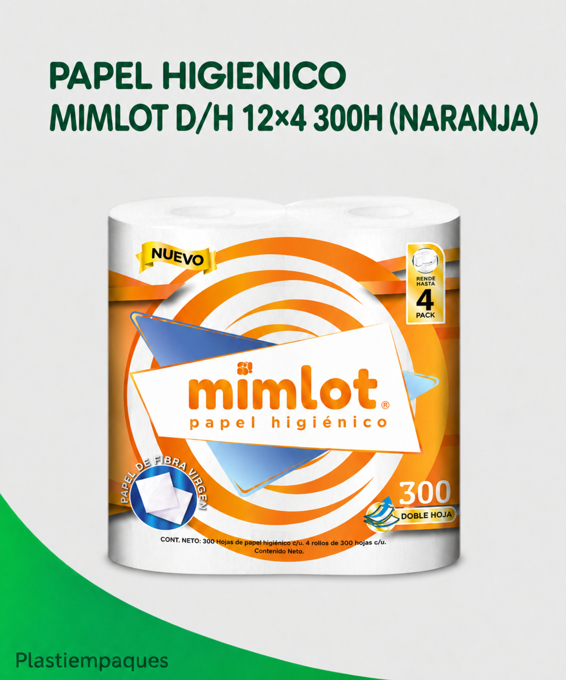 PAPEL-HIGIENICO-MIMILOT-NARANJA- PAPEL HIGIENICO MIMLOT D/H 12x4 300H NARANJA - Imagen 1