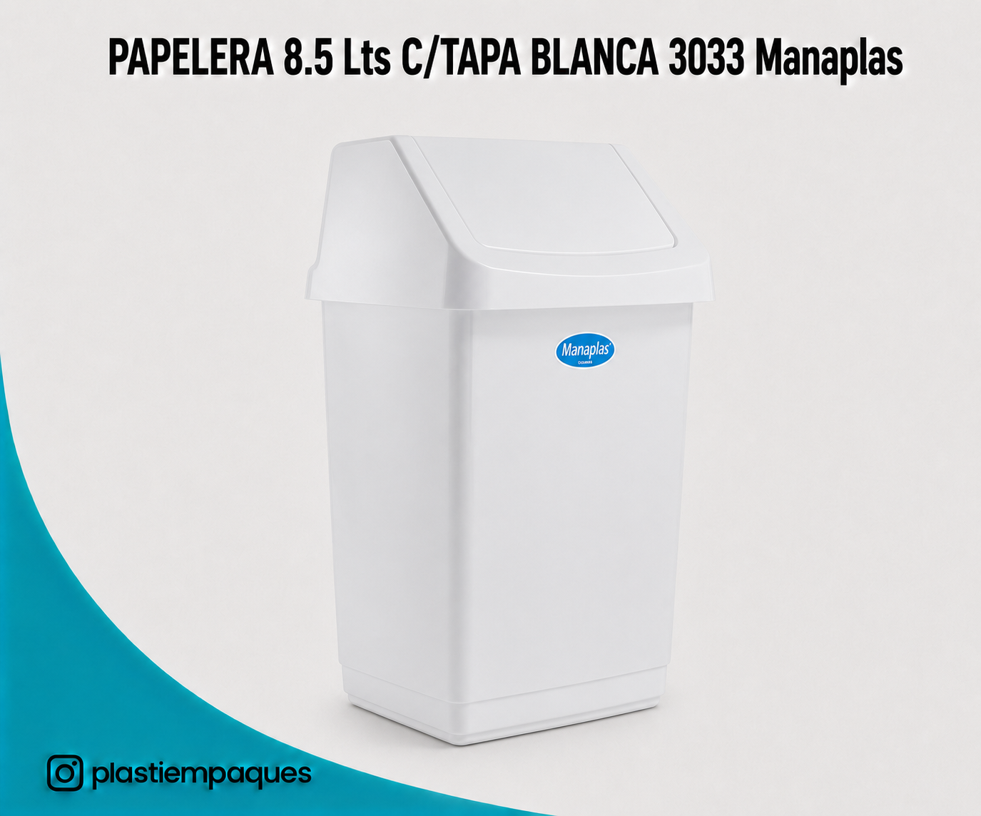 PAPELERA-8.5-Lts-CTAPA-BLANCA-3033-Manaplas PAPELERA 8.5 Lts C/TAPA BLANCA 3033 Manaplas - Imagen 1