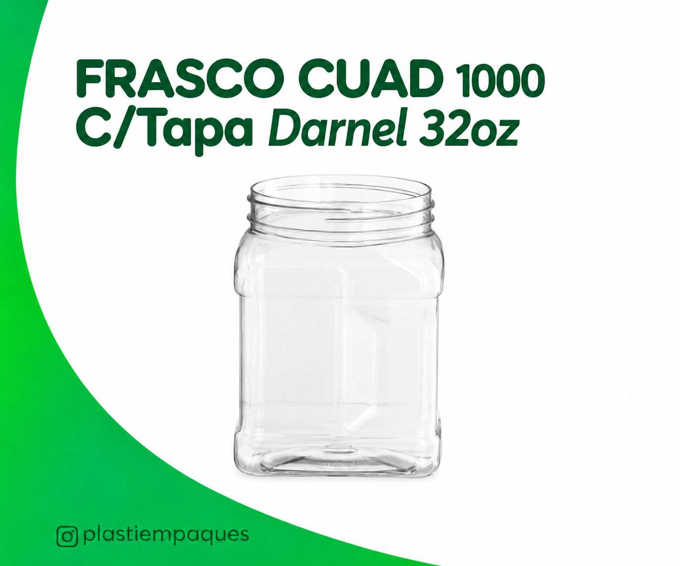 FRASCO-CUAD-1000-CTapa-Darnel-32oz FRASCO CUAD 1000 C/Tapa Darnel 32oz - Imagen 1