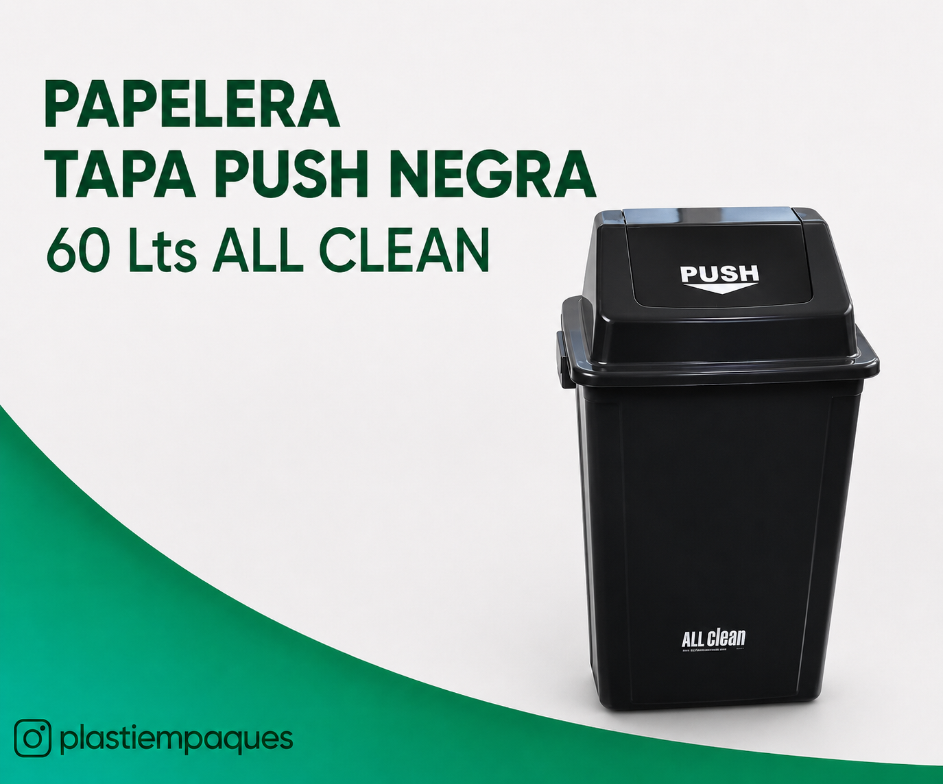 PAPELERA-TAPA-PUSH-NEGRA-60-Lts-ALL-CLEAN PAPELERA TAPA PUSH NEGRA 60 Lts ALL CLEAN - Imagen 1